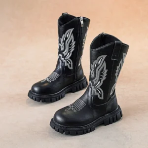 Barns broderade cowboystövlar i midtvadshöjd - svart