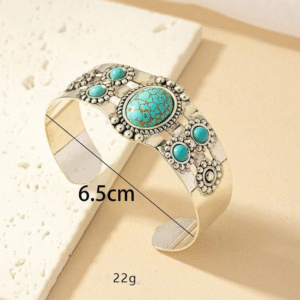 Bohemisk falsk turkos western manschettarmband för kvinnor - silver