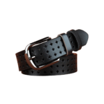 Dam äkta läderwesternbälte med rutigt utskuret design - svart