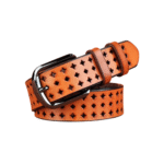 Dam äkta läderwesternbälte med rutigt utskuret design - camel