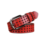 Dam äkta läderwesternbälte med rutigt utskuret design - Röd