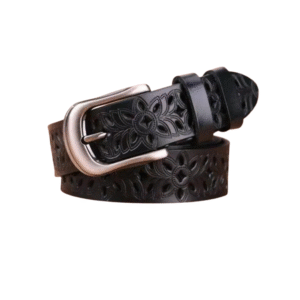 Dam blommig västern läderbälte - svart