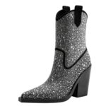 Dam gnistrande strass högklackade ankelvästernstövlar