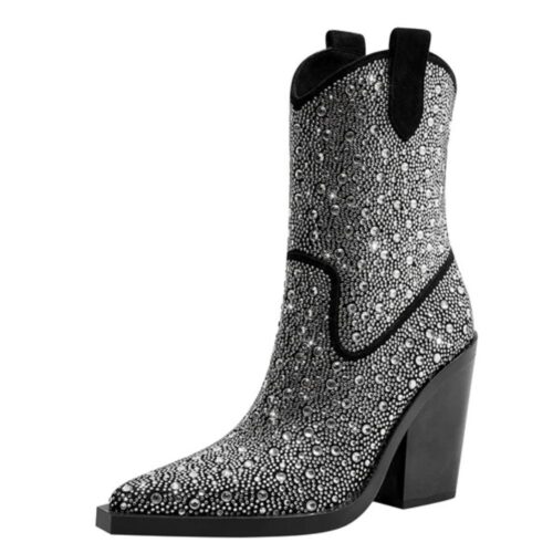 Dam gnistrande strass högklackade ankelvästernstövlar