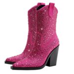 Dam gnistrande strass högklackade ankelvästernstövlar - Rosa