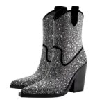 Dam gnistrande strass högklackade ankelvästernstövlar - svart