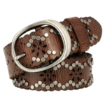 Dam nittat läderwesternbälte med blommiga utskärningar