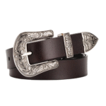 Dam vintage westernbälte med blommigt graverat spänne - kaffe