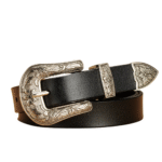 Dam vintage westernbälte med blommigt graverat spänne - svart