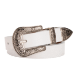 Dam vintage westernbälte med blommigt graverat spänne - Vit