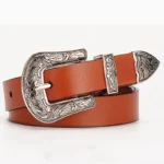 Dam vintage westernbälte med blommigt graverat spänne - BRUN