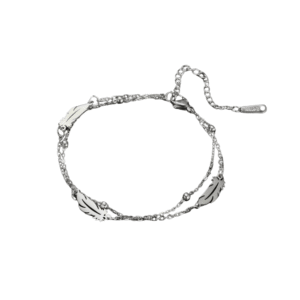 Damarmband med västerländsk fjädercharm i rostfritt stål - Pärl kedja-S