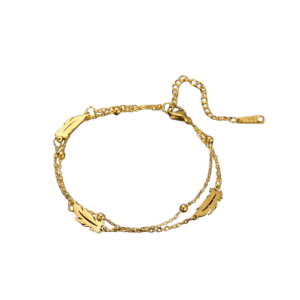 Damarmband med västerländsk fjädercharm i rostfritt stål - pärlkedja-G