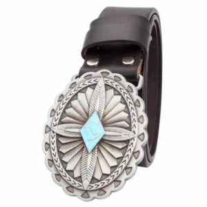 Dams läder västernbälte med utsmyckat silverspänne - A1