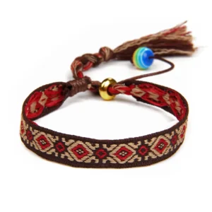 Damvästerländskt handgjort flätat armband med tofs - Typ 4