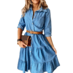 Denim blå westernklänning med bälte och volangfåll