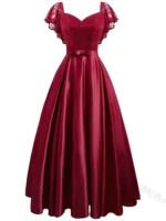 Elegant västern spets- och satinklänning med rosett - röd