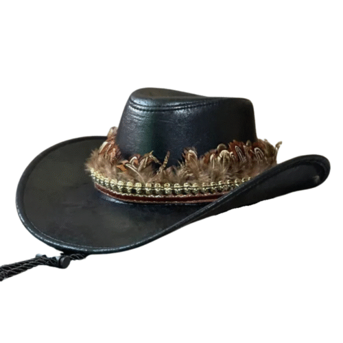 Fjäderprydd lädercowboyhatt