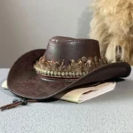 Fjäderprydd lädercowboyhatt - Brun