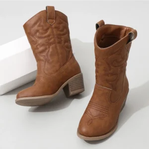 Flickors broderade knähöga cowboystövlar - Brun
