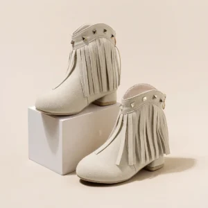 Flickor tofsankel-cowboystövlar med dragkedja - Beige