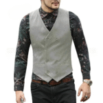 Herr dubbelknäppt västern ullväst - silver