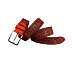 Herr västern blommig graverat läderbälte - brun