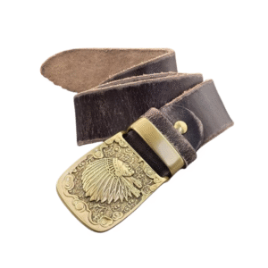 Herr västernbälte med infödd hövdingsmässingspänne - Ljus kaffe