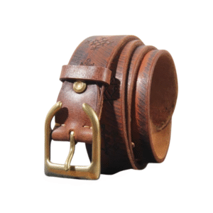 Herr vintage western bälte i koskinn med brons spänne - Ljusbrun