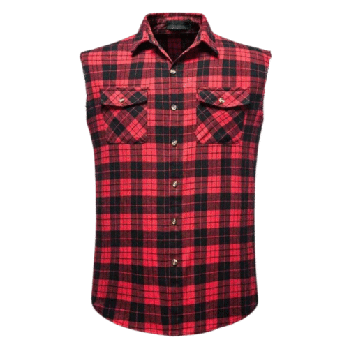 Herr western ärmlös rutiga flanellskjorta - liten röd ruta