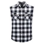 Herr western ärmlös rutiga flanellskjorta - stor vit rutig