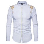 Herr western broderad formell långärmad skjorta - vit