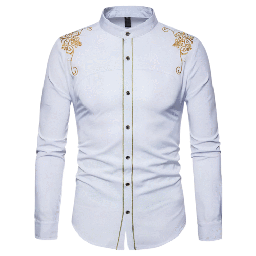 Herr western broderad formell långärmad skjorta - vit
