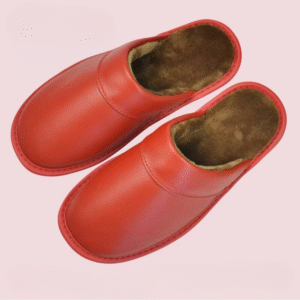 Herr western tofflor i kohudsläder med plushfoder - Röd