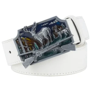 Herrvästerländskt bälte med hjortscen spänne - Vit