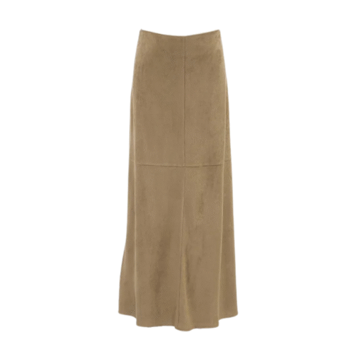 Högmidjad khaki mocka maxi westernkjol