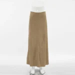 Högmidjad khaki mocka maxi westernkjol - L