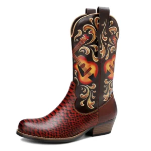 Kvinnors färgglada lädercowboystövlar med gitarr - 37