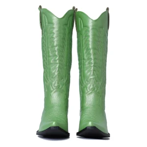 Kvinnors metalliska western cowgirl-stövlar med broderat blommönster - Grön