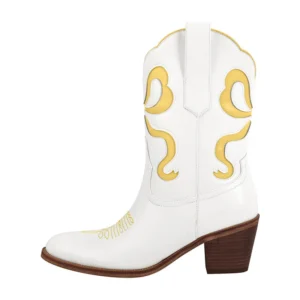 Kvinnors mid-calf västern cowboystövlar med totembroderi - Gul