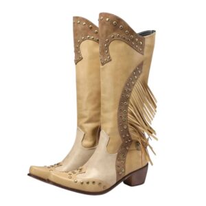 Kvinnors nitade fransade överknä-cowboystövlar - aprikos