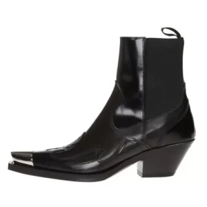 Kvinnors svarta läderstövlar med nitar i cowboystil - svart