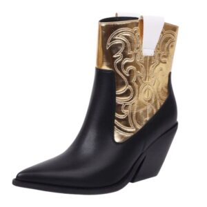 Kvinnors svarta och guld patchwork cowboy-stövlar