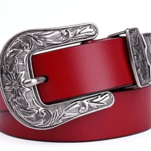 Kvinnors västernläderbälte med utsmyckat metallspänne - Burgundy