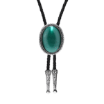 Oval sten bolo tie med graverade spetsar - grön