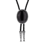 Oval sten bolo tie med graverade spetsar - svart
