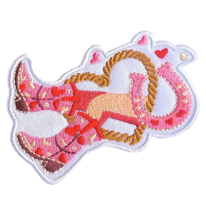Rosa cowboystövel och hästskosbroderad patch