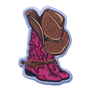Rosa cowboystövel och hatt broderad patch