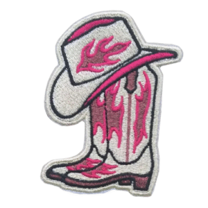 Rosa flamma cowboyhatt och stövlar broderad patch