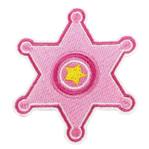 Rosa sheriffstjärna cowboy broderad patch
